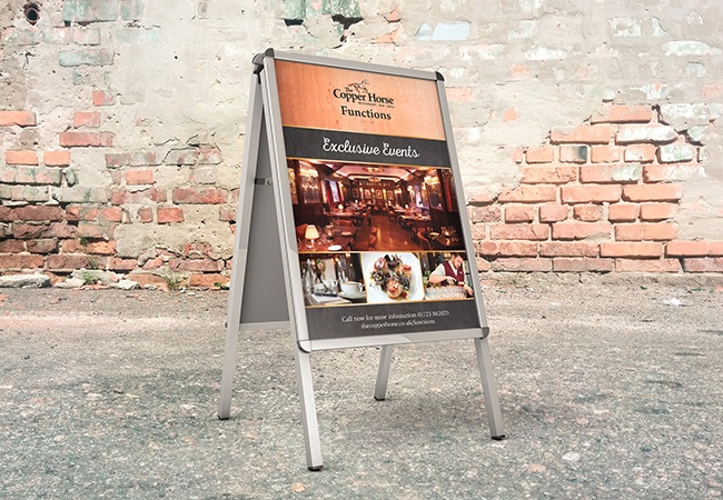 Hinged A board pavement poster display