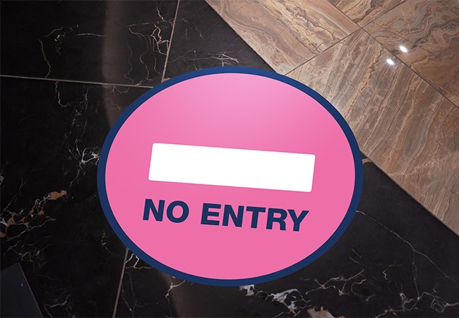 'NO ENTRY' circular distancing floor sticker - pack of 6