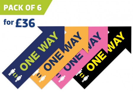 'ONE WAY' Arrow distancing floor sticker - pack of 6