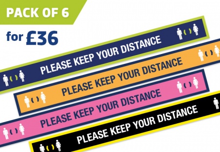 'KEEP YOUR DISTANCE' floor strip stickers - pack of 6