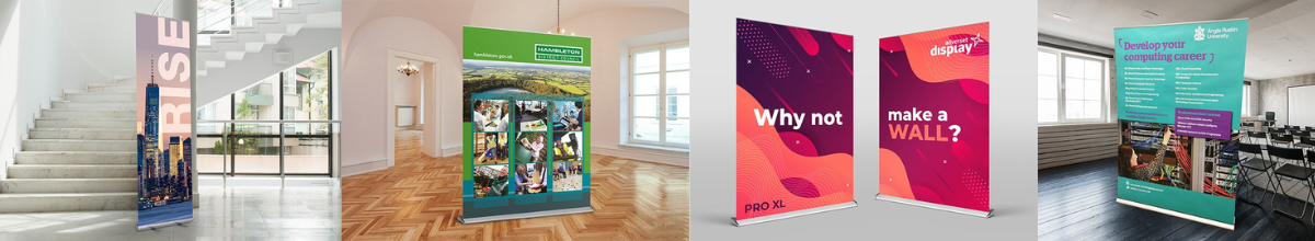 range of wide and tall roll up banners